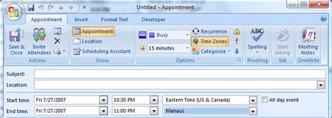 Outlook appointments time zones .